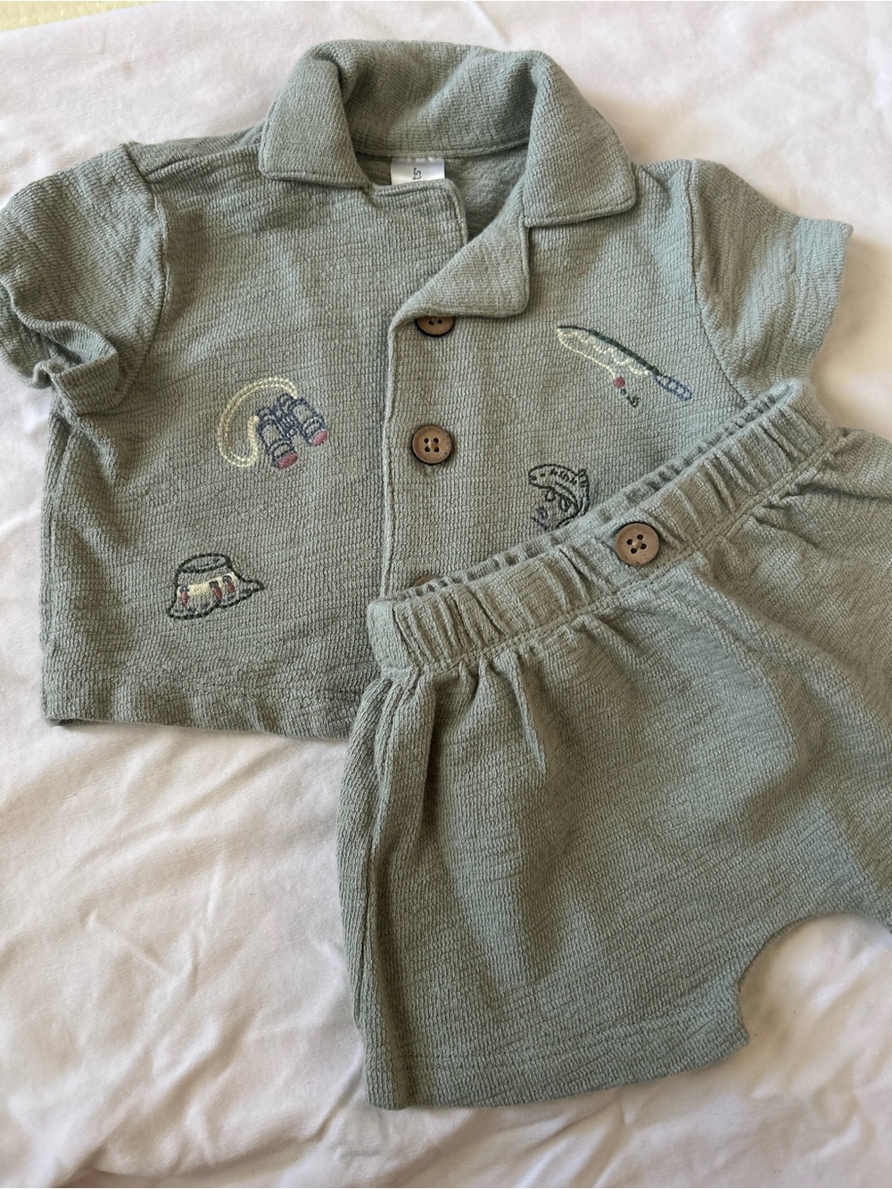 Gerber Sage Green Knit Short Set with Embroidered Playful Motifs